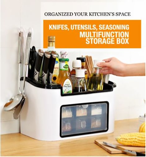 Multifunction Kitchen Utensils And Condiment Storage Rack