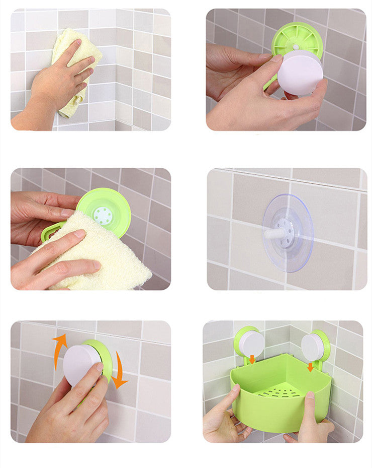 Triangle Bath and Kitchen Corner Storage Shelf with Suction Cup