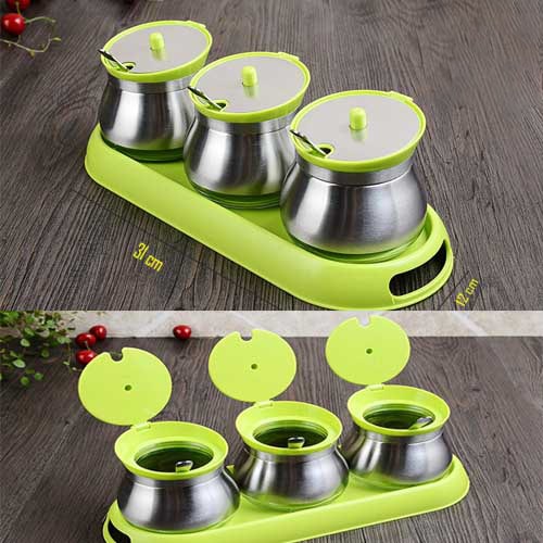 3pcs Steel Glass Condiment