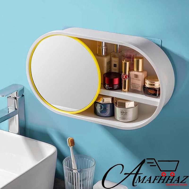 Wall-Mounted Cosmetic Storage Box With Mirror