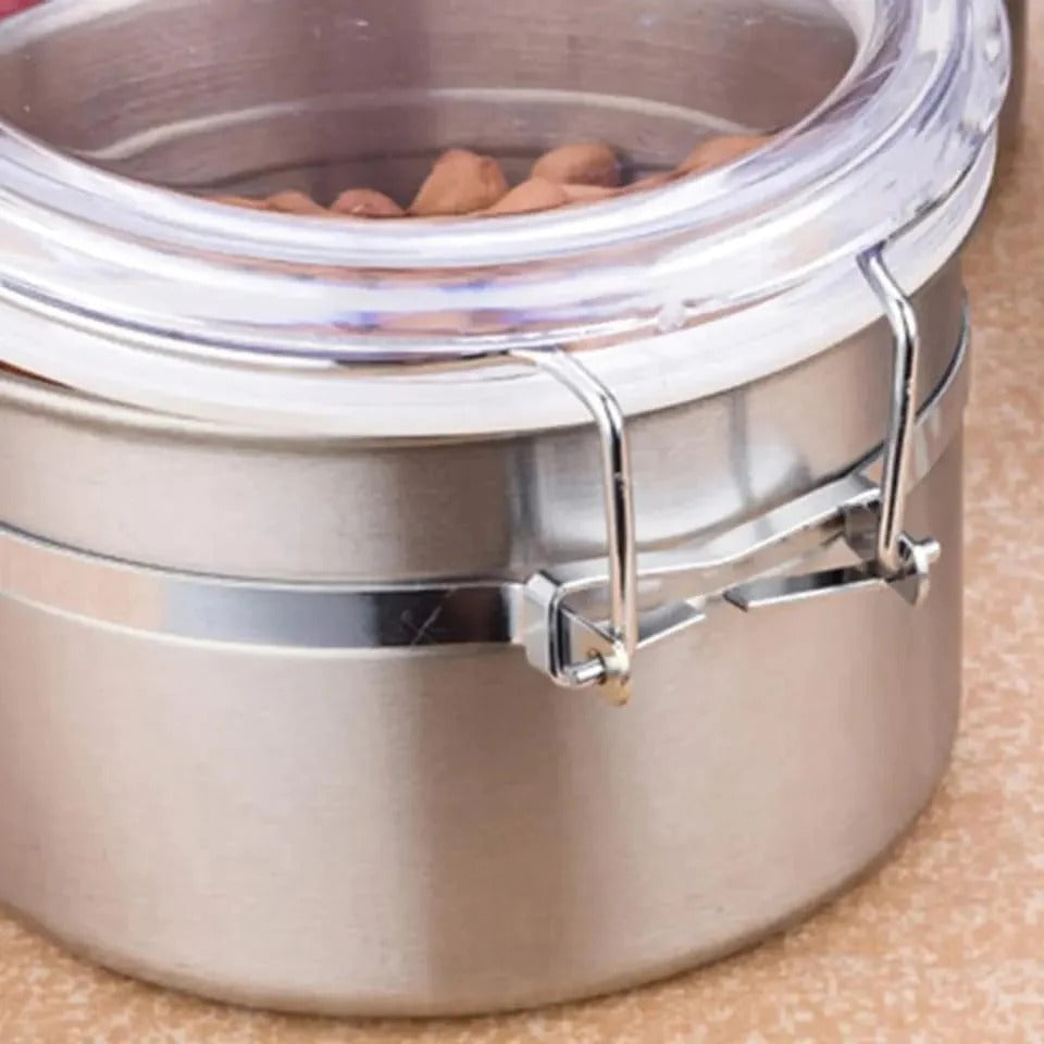 4 pcs Airtight Stainless Steel Jar Canister Coffee Flour Sugar Tea Container Holder