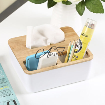 Wooden Desktop Tissue and Remote Holder