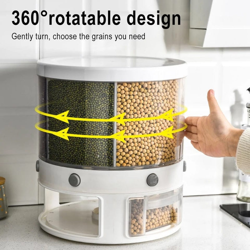 360 Large Food Cereal Dispenser 6 Grid Revolving Base