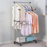 Double Pole Cloth Rail with Wheels