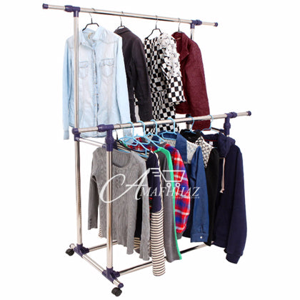 Double Pole Cloth Rail with Wheels